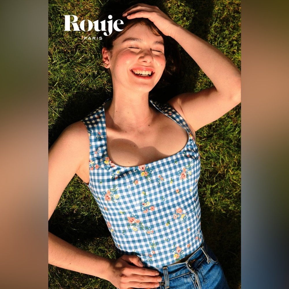 NWT Rouje Blue & White Gingham Mathis Tank Top in Size Small US / 36 FR